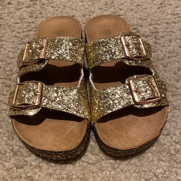 Extremely Me Other - Gold Sparkle &Tan Sandals Size 11 Toddler Girls